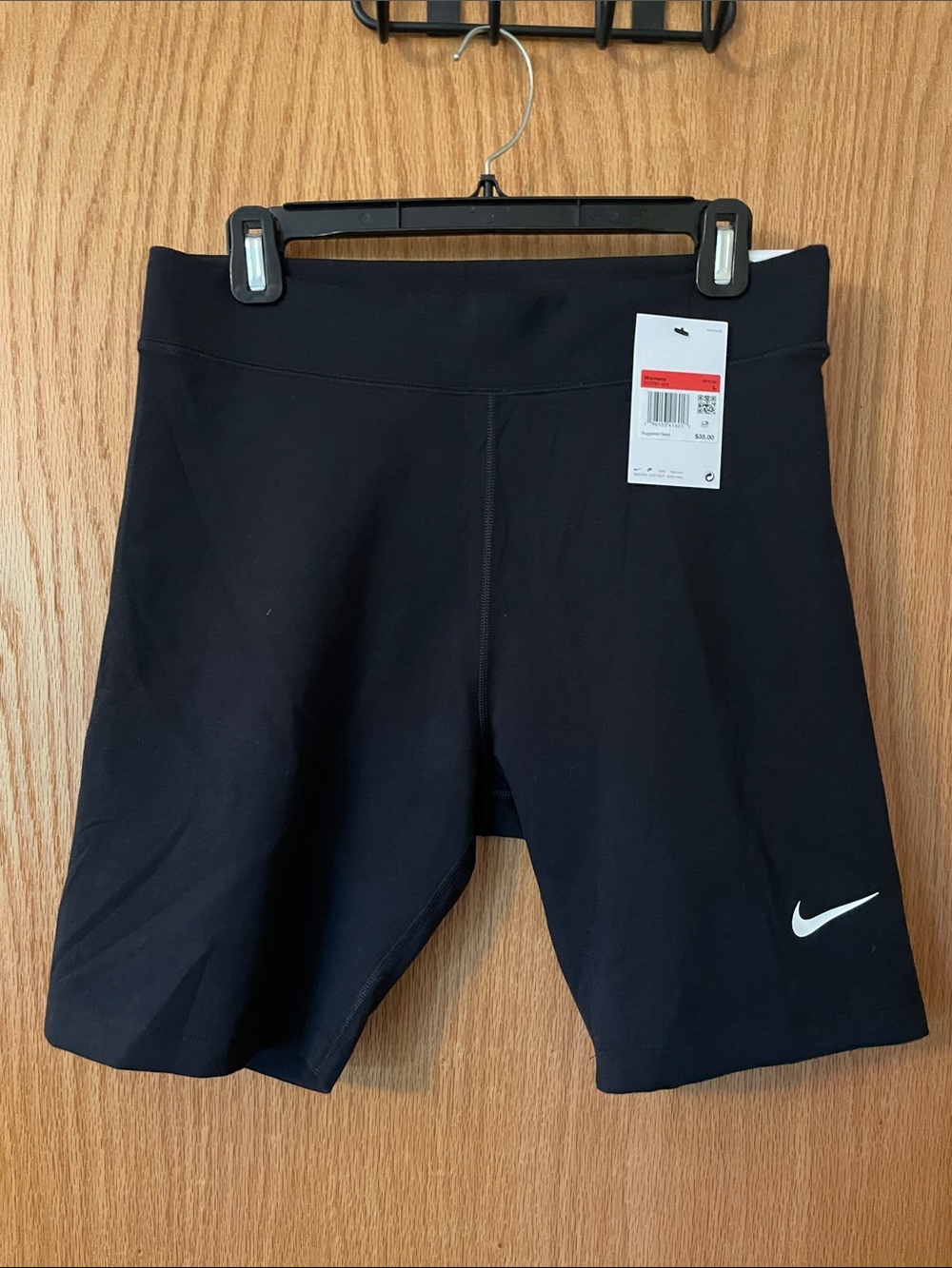 Nike Black High-Waist Bike Shorts with White Swoosh 8” inseam
